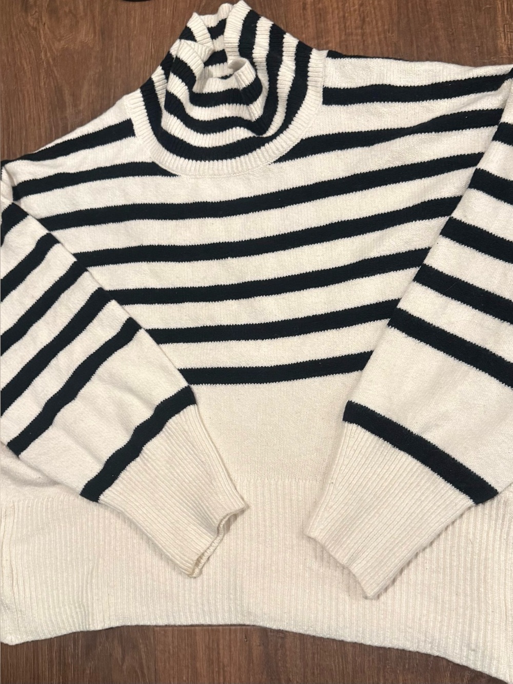 a new day Black and Cream Striped Turtleneck Sweater